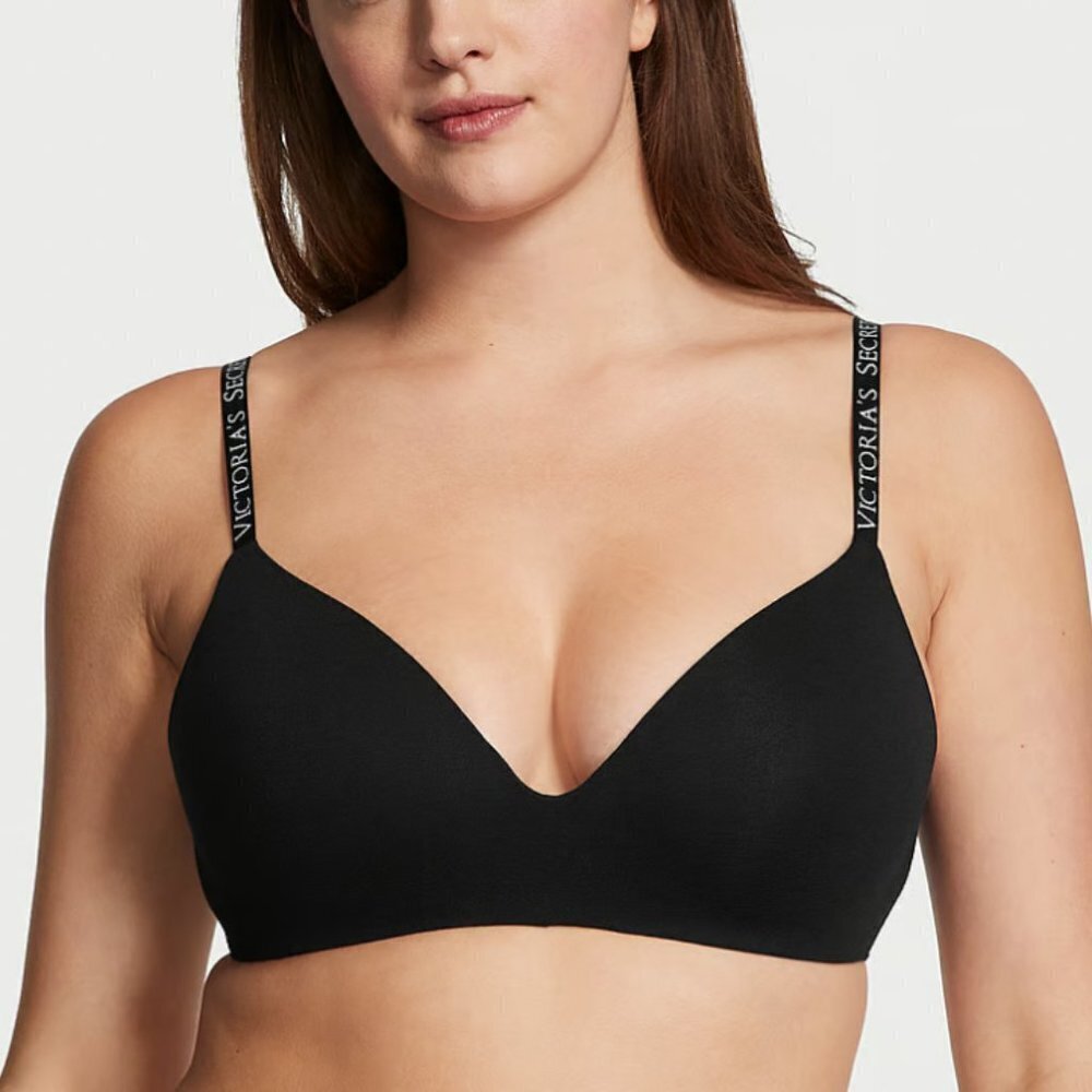 Victoria's Secret Bra T-Shirt Lightly Lined Wireless Black Sz 32DD Sexy Comfy